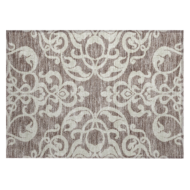 Taupe and White Synthetic Flat Woven Rectangular Rug