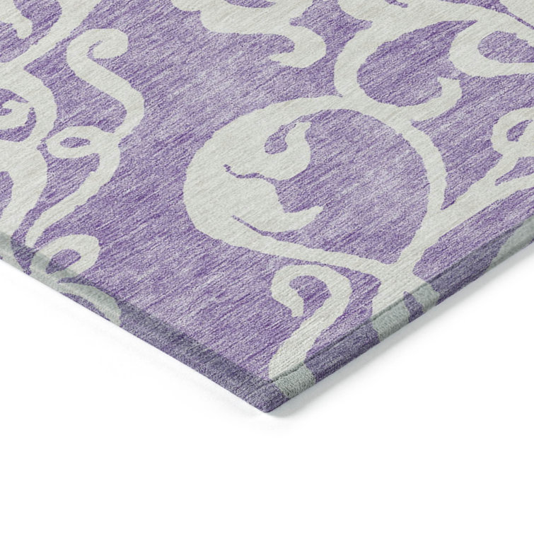 Purple and White Synthetic Flat Woven Rectangular Rug