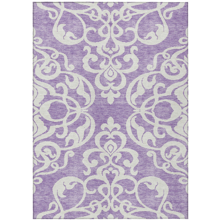 Purple and White Synthetic Flat Woven Rectangular Rug