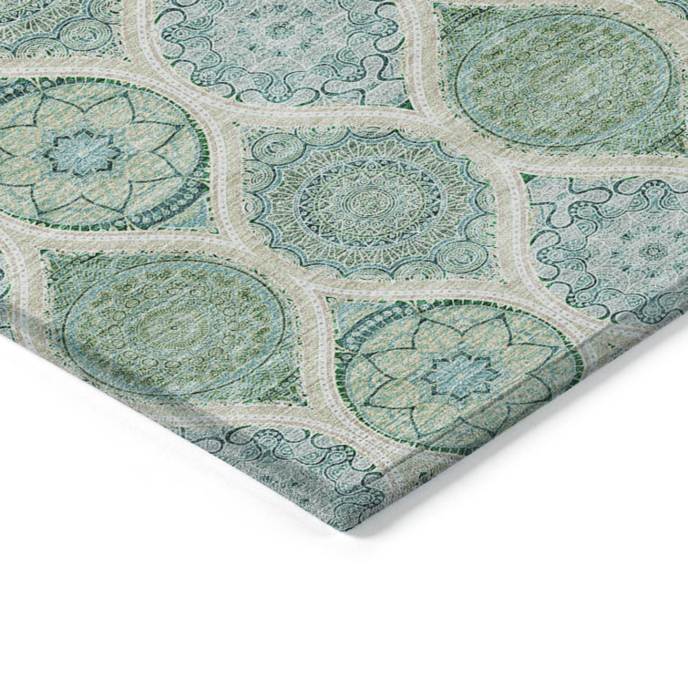 Sage Green Synthetic Flat Woven Washable Rectangular Rug 1'8" x 2'6"
