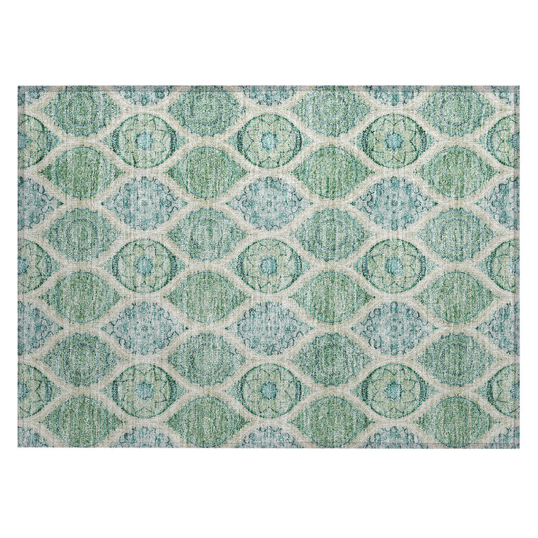 Sage Green Synthetic Flat Woven Washable Rectangular Rug 1'8" x 2'6"