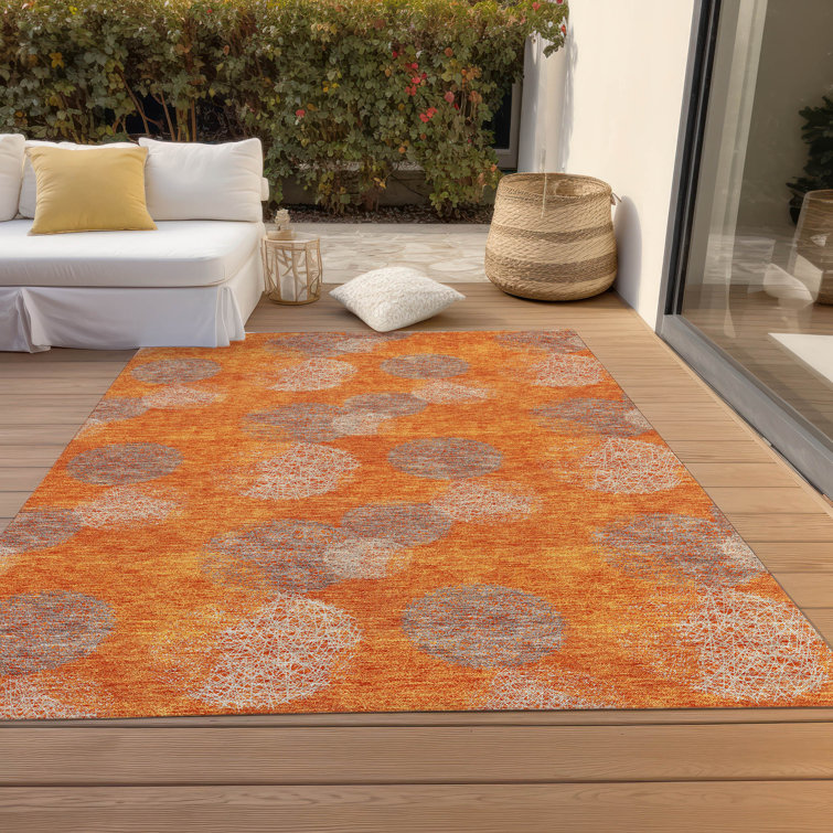 Orange Flat Woven Synthetic Indoor/Outdoor Washable Rug 2'6" x 3'10"