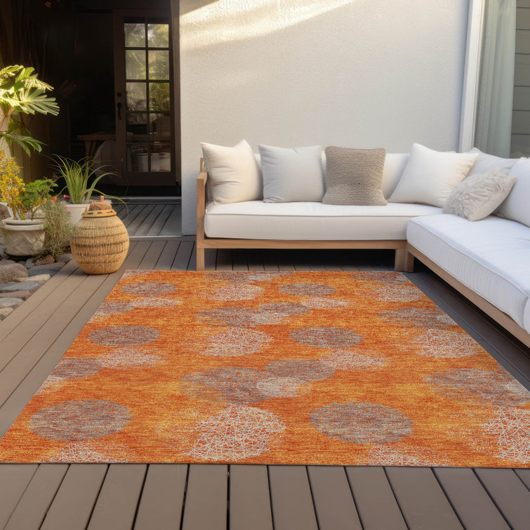 Orange Flat Woven Synthetic Indoor/Outdoor Washable Rug 2'6" x 3'10"