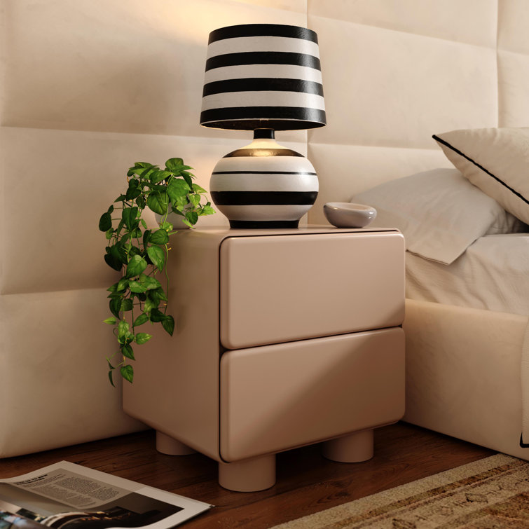 Taupe Glossy Solid Wood 2-Drawer Nightstand