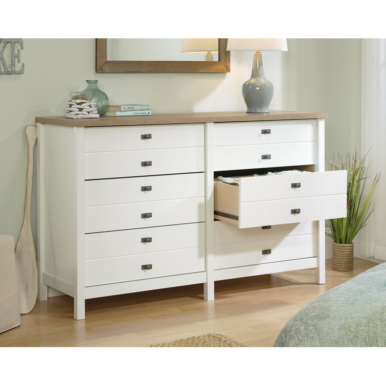 Cottage Road Soft White Double Dresser with Lintel Oak Accents