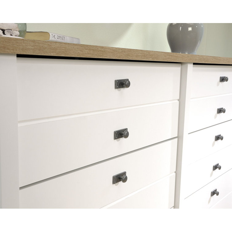 Cottage Road Soft White Double Dresser with Lintel Oak Accents