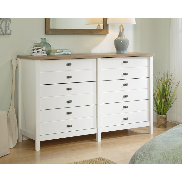 Cottage Road Soft White Double Dresser with Lintel Oak Accents
