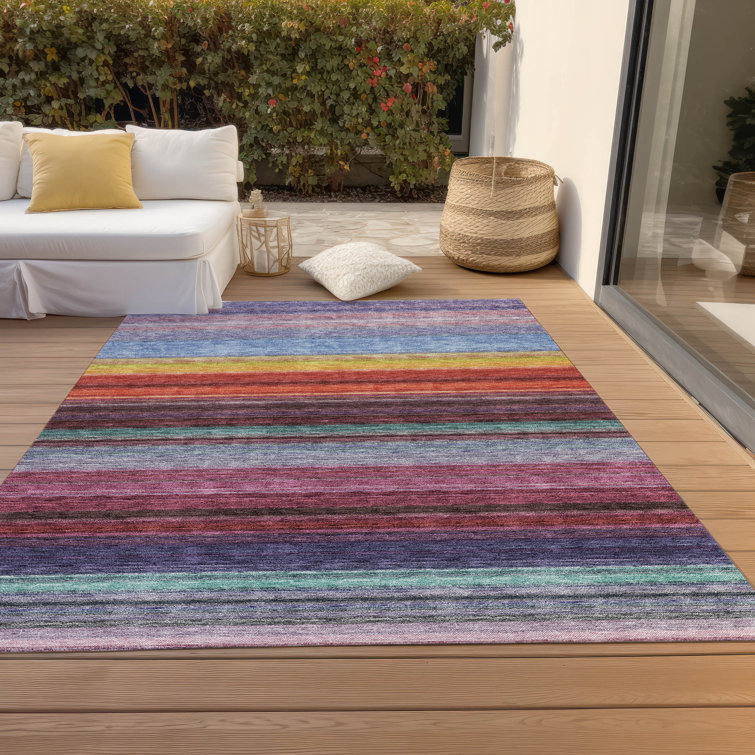 Lavender Multi-Stripe Flat Woven Synthetic Indoor/Outdoor Rug 5' x 7'