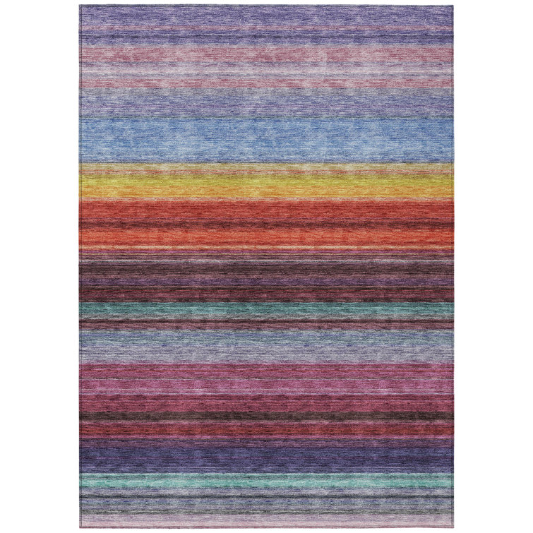 Lavender Multi-Stripe Flat Woven Synthetic Indoor/Outdoor Rug 5' x 7'