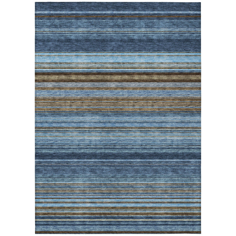Navy and White Striped Rectangular Indoor/Outdoor Rug 2'6" x 3'10"