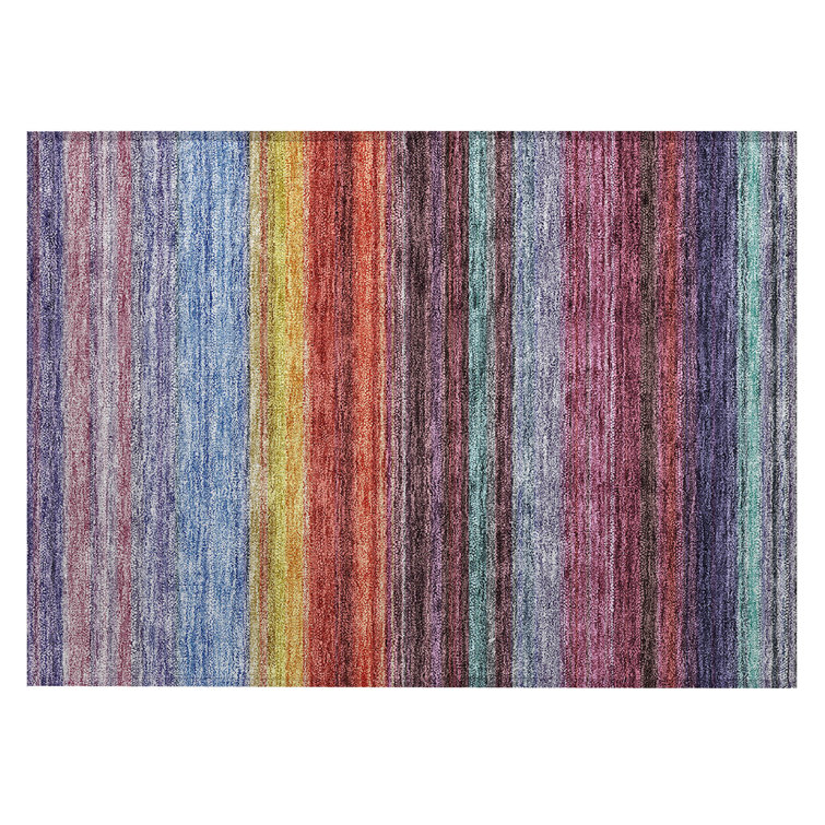 Lavender Multicolor Striped Synthetic Indoor Outdoor Rug