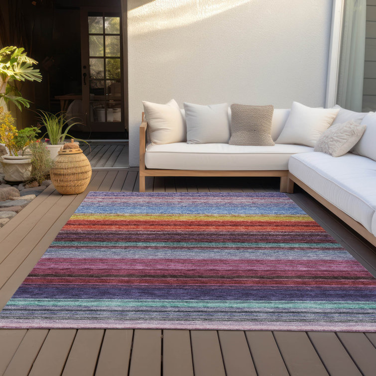 Lavender Multi-Stripe Flat Woven Synthetic Indoor/Outdoor Rug 5' x 7'