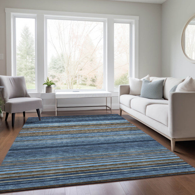 Navy and White Striped Rectangular Indoor/Outdoor Rug 2'6" x 3'10"