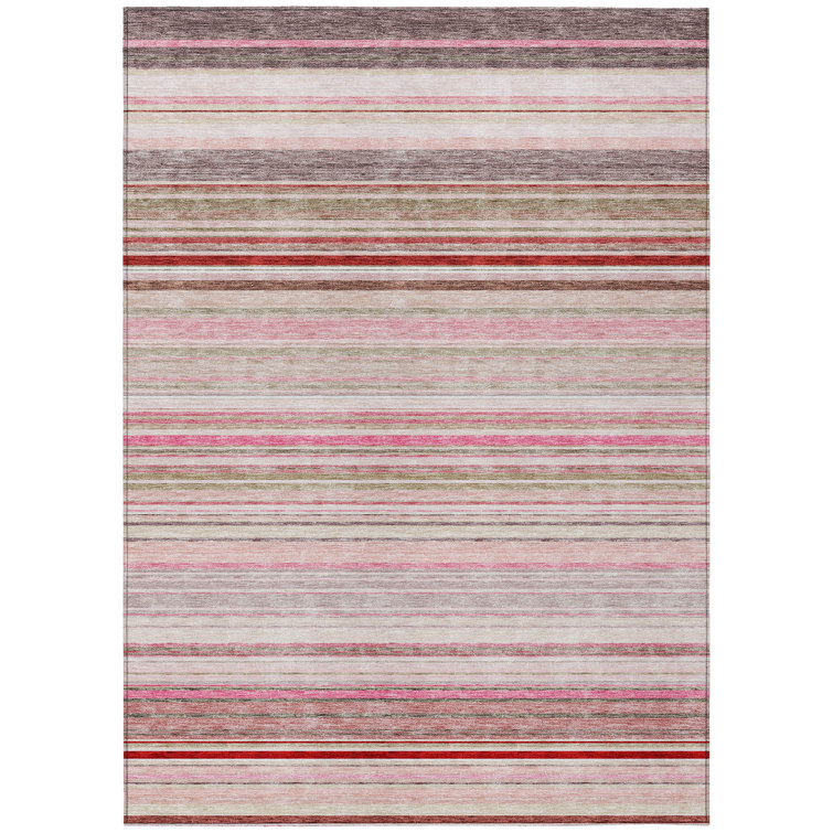 Pink and Beige Striped Synthetic Indoor/Outdoor Rug