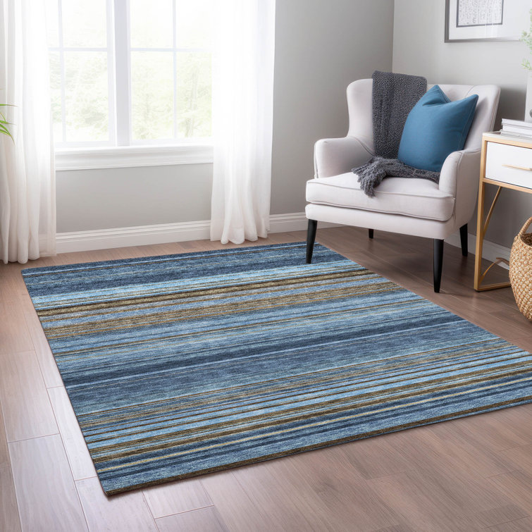 Navy and White Striped Rectangular Indoor/Outdoor Rug 2'6" x 3'10"