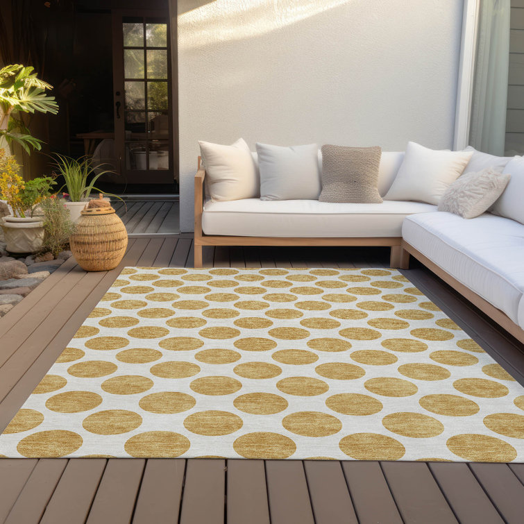 Gold Rectangular Washable Synthetic Indoor/Outdoor Rug 3' x 5'
