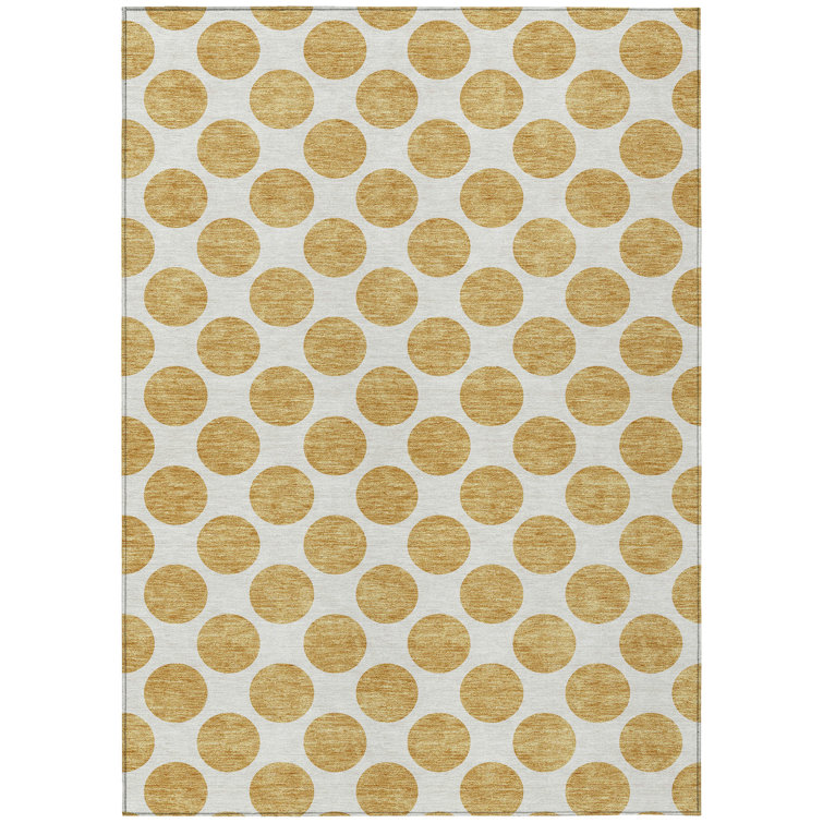 Gold Rectangular Washable Synthetic Indoor/Outdoor Rug 3' x 5'