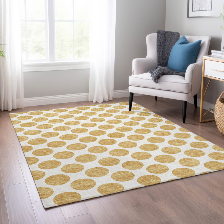 Gold Rectangular Washable Synthetic Indoor/Outdoor Rug 3' x 5'