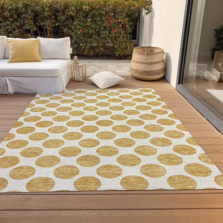 Gold Rectangular Washable Synthetic Indoor/Outdoor Rug 3' x 5'