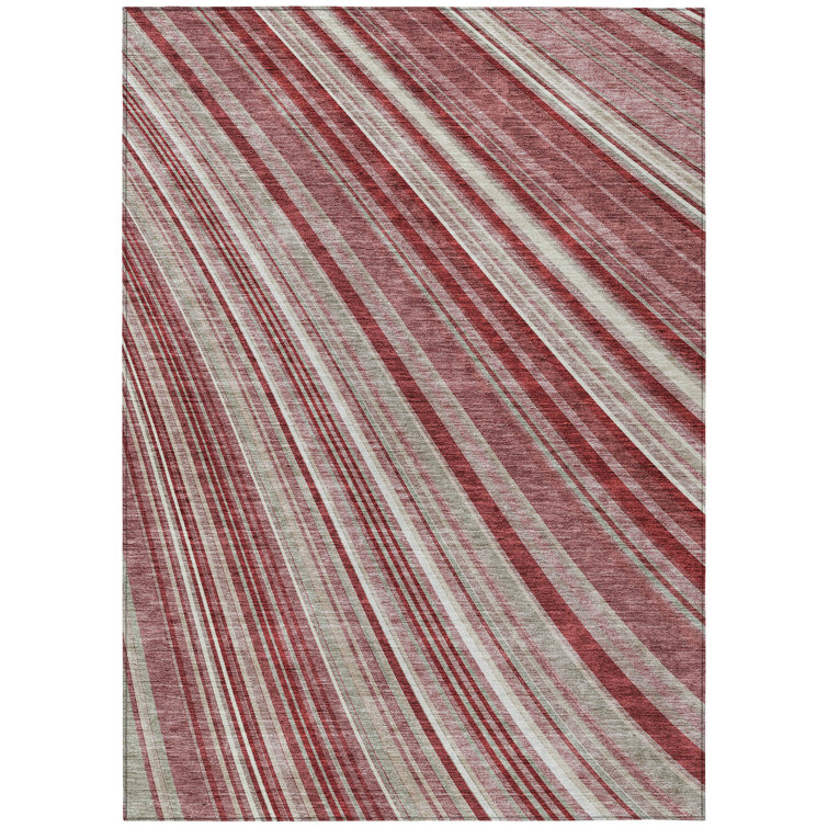 Garnet Red and White Striped Synthetic Washable Rug 2'6" x 3'10"