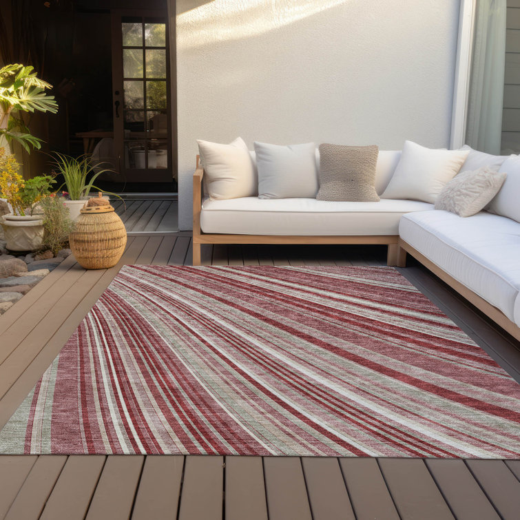 Garnet Red and White Striped Synthetic Washable Rug 2'6" x 3'10"