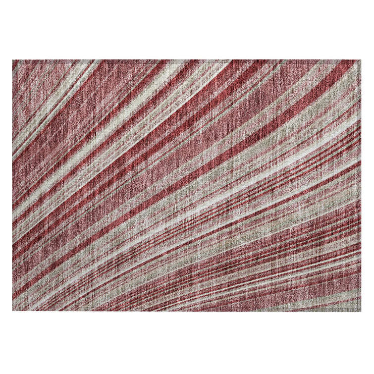 Garnet Red Stripe Synthetic Washable Rectangular Rug 1'8" x 2'6"