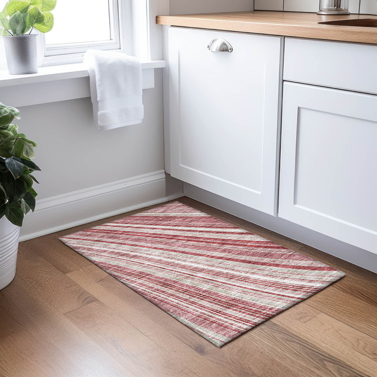 Garnet Red Stripe Synthetic Washable Rectangular Rug 1'8" x 2'6"
