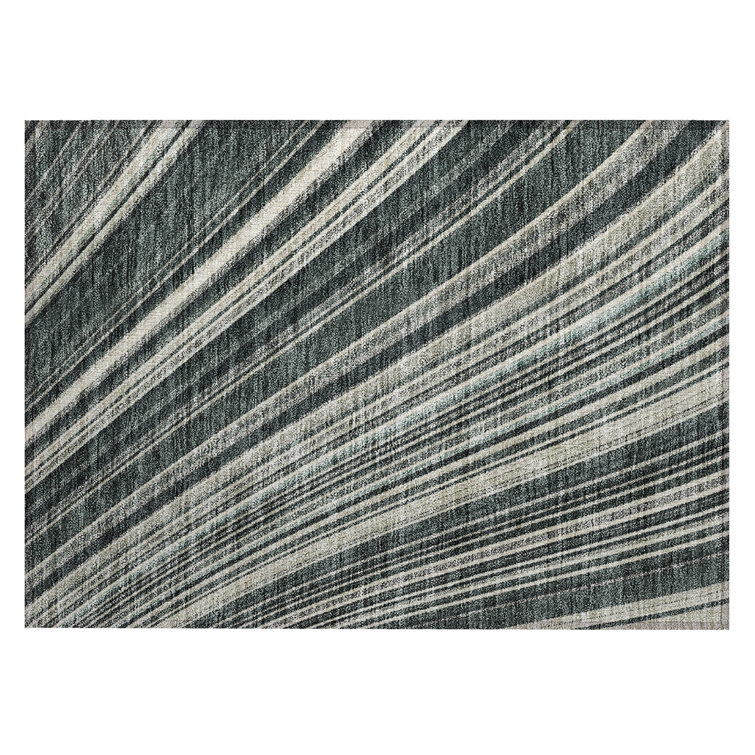 Black and Gray Striped Synthetic Washable Rug 1'8" x 2'6"