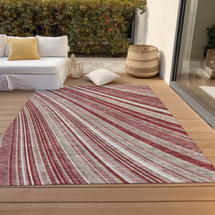 Garnet Red and White Striped Synthetic Washable Rug 2'6" x 3'10"