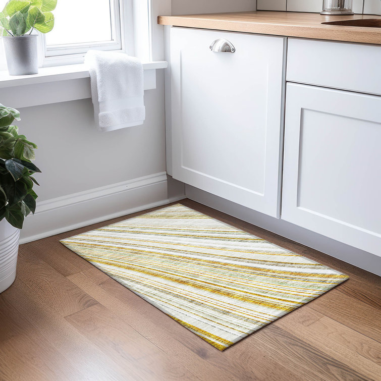 Ivory and Gray Rectangular Synthetic Stripe Rug 1'8" x 2'6"