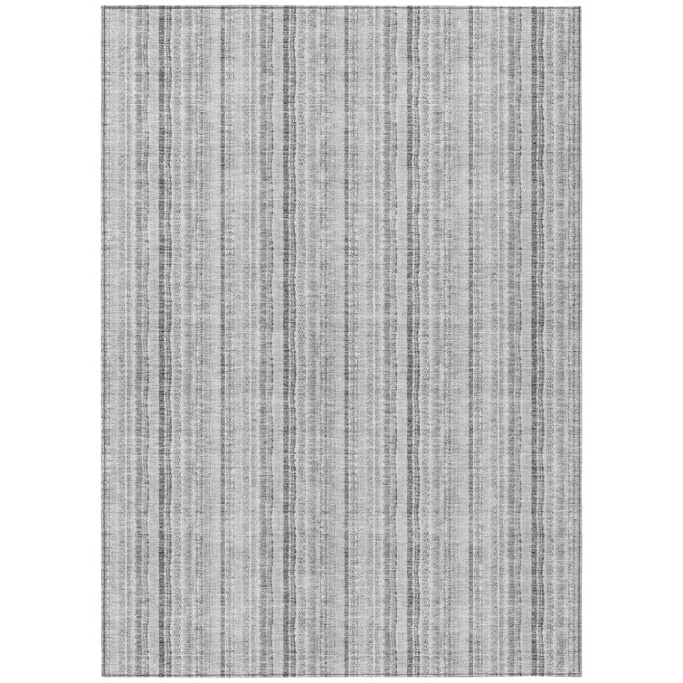 Silver and Gray Rectangular Synthetic Washable Rug, 2'6" x 3'10"