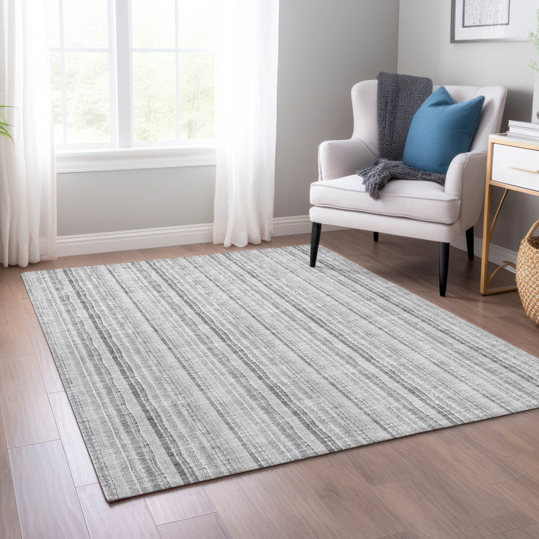 Silver and Gray Rectangular Synthetic Washable Rug, 2'6" x 3'10"