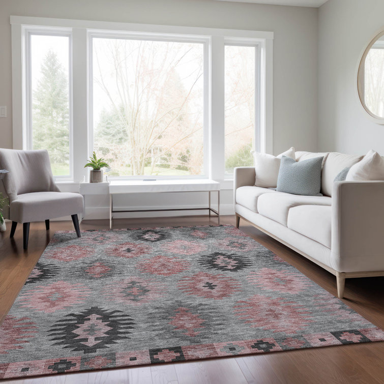 Gray Rectangular Synthetic Washable Non-Slip Area Rug 3' x 5'