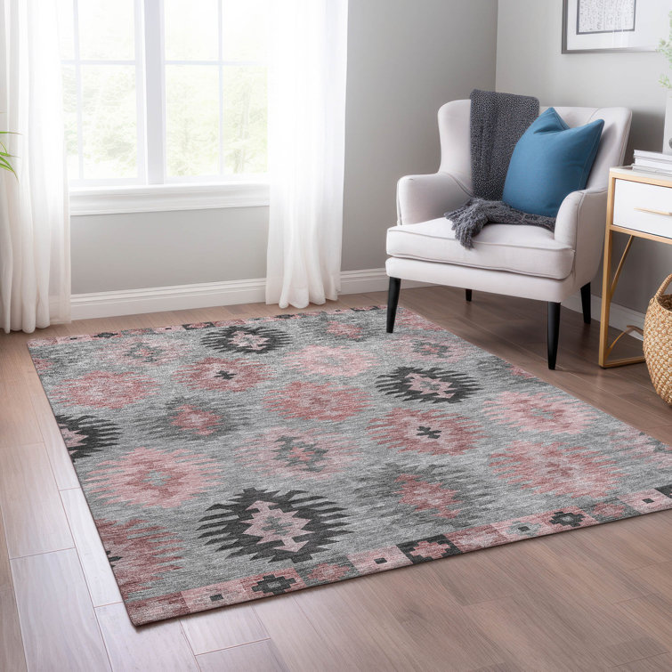Gray Rectangular Synthetic Washable Non-Slip Area Rug 3' x 5'