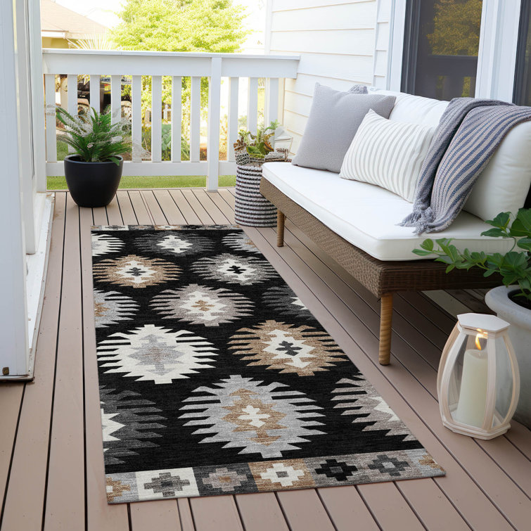 Addison Black Synthetic Washable Runner Rug 2'3" x 7'6"