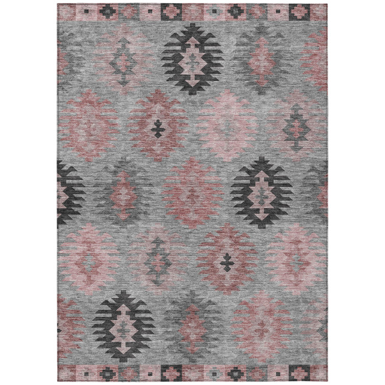Gray Rectangular Synthetic Washable Non-Slip Area Rug 3' x 5'