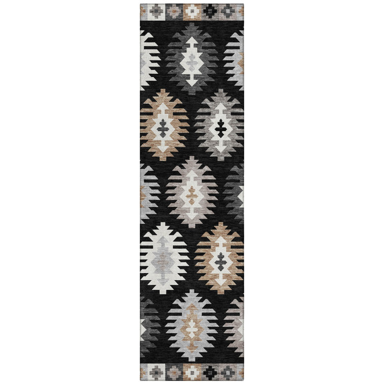 Addison Black Synthetic Washable Runner Rug 2'3" x 7'6"
