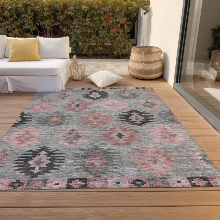 Gray Rectangular Synthetic Washable Non-Slip Area Rug 3' x 5'
