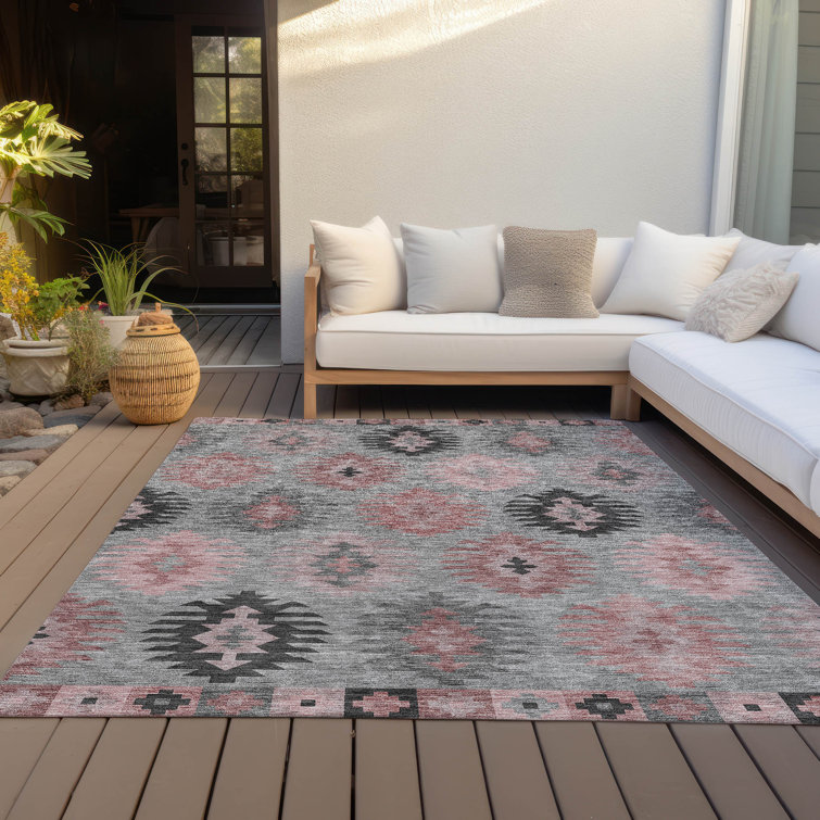 Gray Rectangular Synthetic Washable Non-Slip Area Rug 3' x 5'