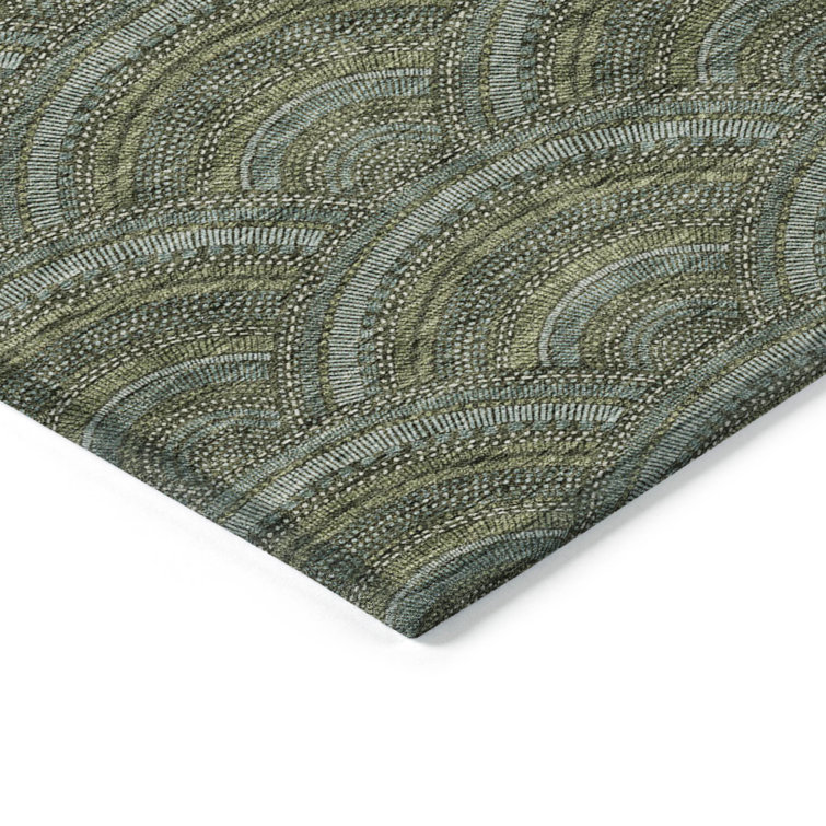 Olive Synthetic Machine-Washable Indoor/Outdoor Runner Rug