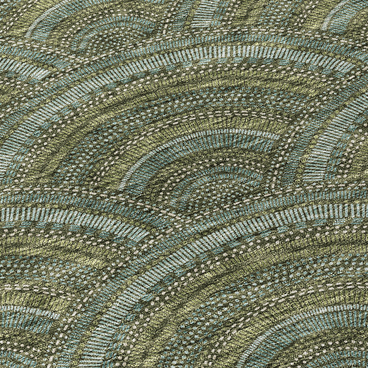 Olive Synthetic Machine-Washable Indoor/Outdoor Runner Rug