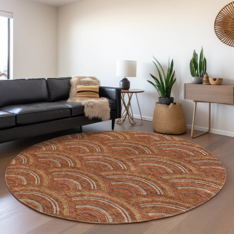 Paprika Round 8 ft Synthetic Easy Care Washable Rug