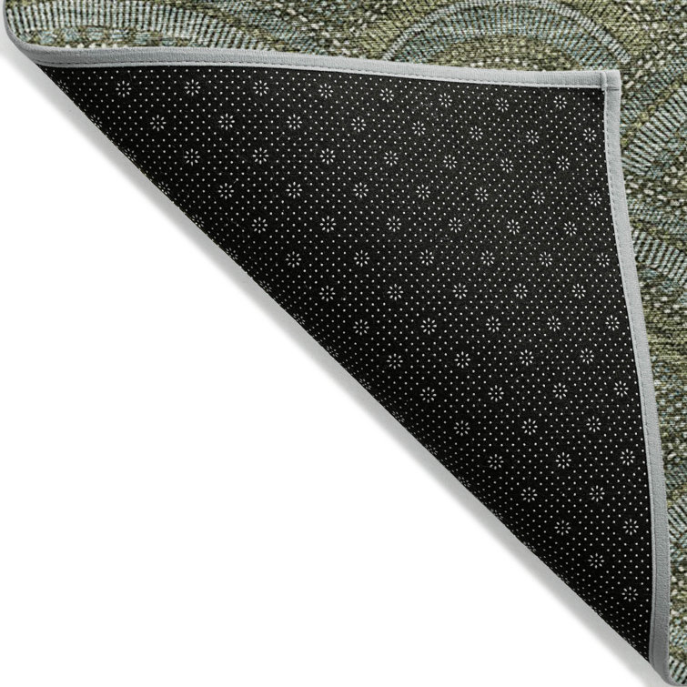 Olive Synthetic Machine-Washable Indoor/Outdoor Runner Rug