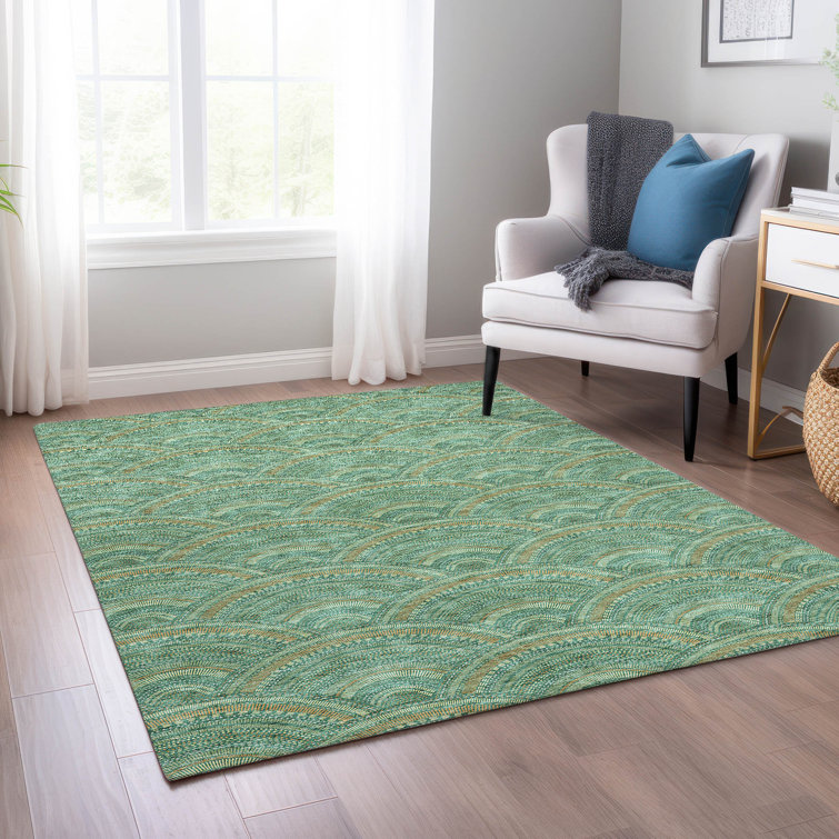 Sage Green Rectangular Synthetic Indoor/Outdoor Rug 2'6" x 3'10"