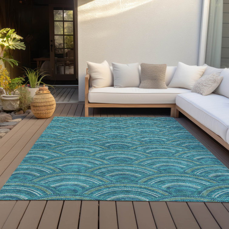 Teal Flat Woven Synthetic Indoor Outdoor Area Rug