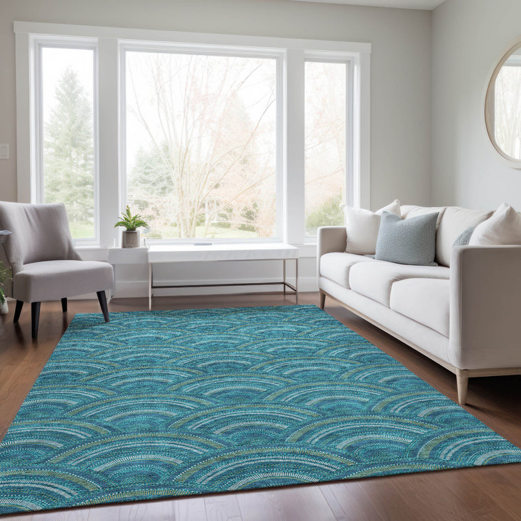 Teal Flat Woven Synthetic Indoor Outdoor Area Rug