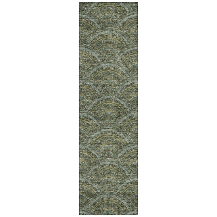Olive Synthetic Machine-Washable Indoor/Outdoor Runner Rug