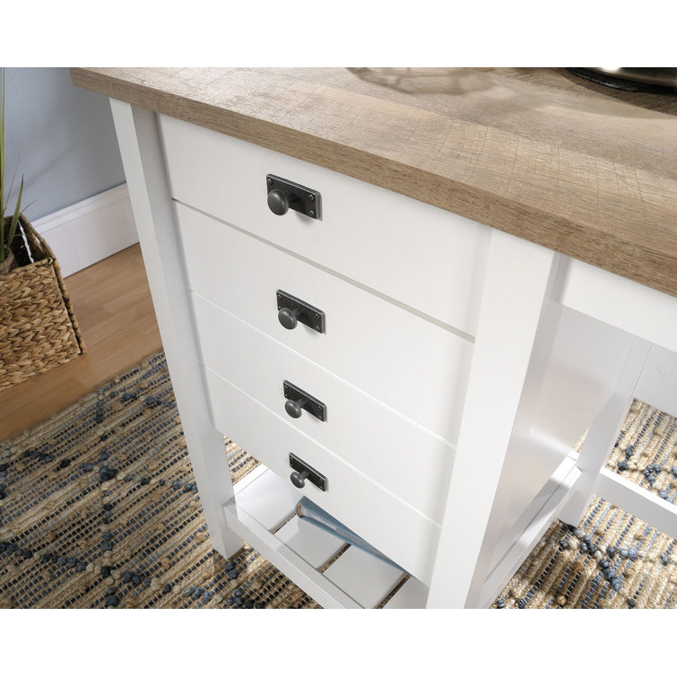 Soft White Coastal Home Office Desk with Lintel Oak Accent