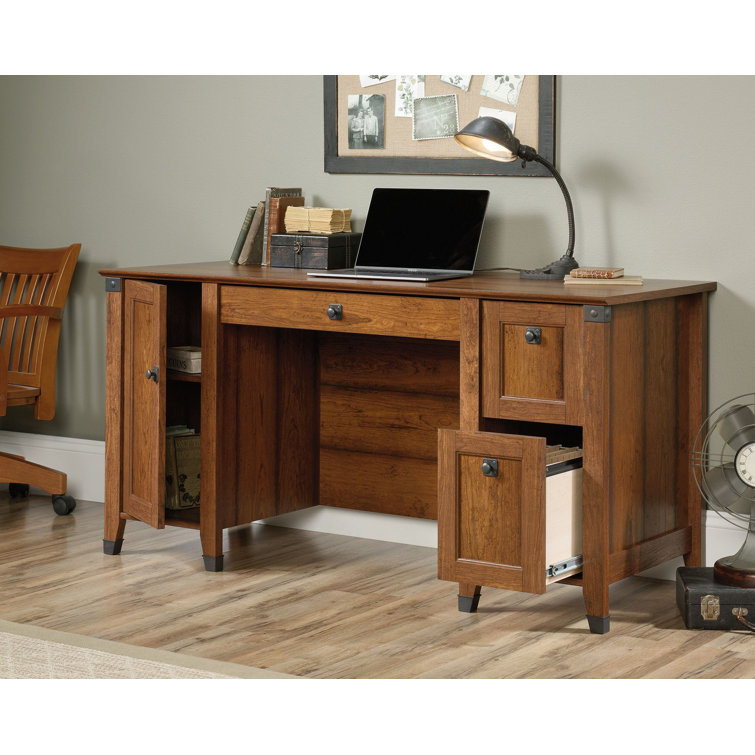 Rustic Washington Cherry Executive Workstation with Filing Cabinet