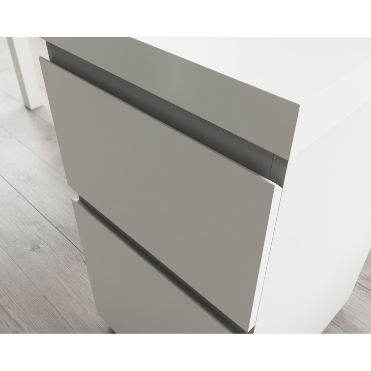 Executive White L-Shaped Desk with Filing Cabinet and Drawers